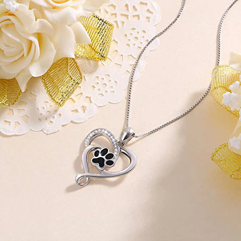 Dog Footprints Heart Necklace